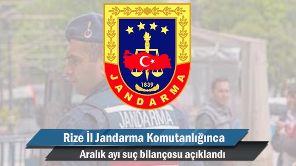Rize İl Jandarma Komutanlığı Aralık ayı suç bilançosu